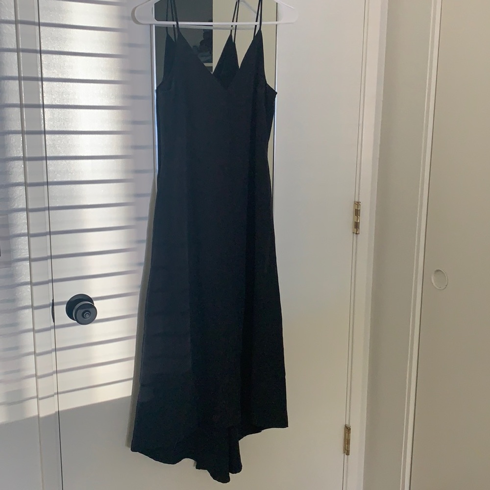 MNG black high low v-neck midi dress, size 2